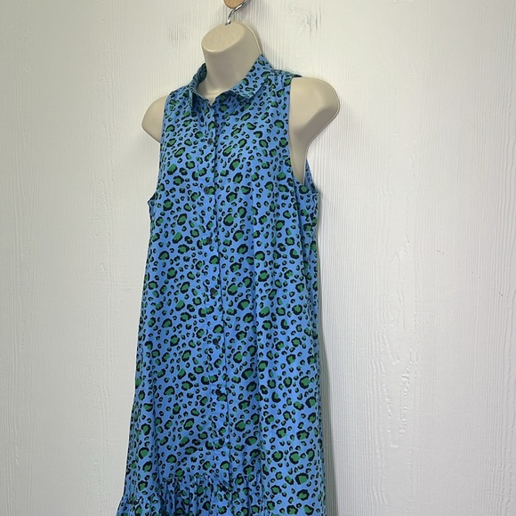Anthropologie - Maeve Paola Flounced Cheetah Blue Print Sleeveless Midi Dress SM - Picture 7 of 14